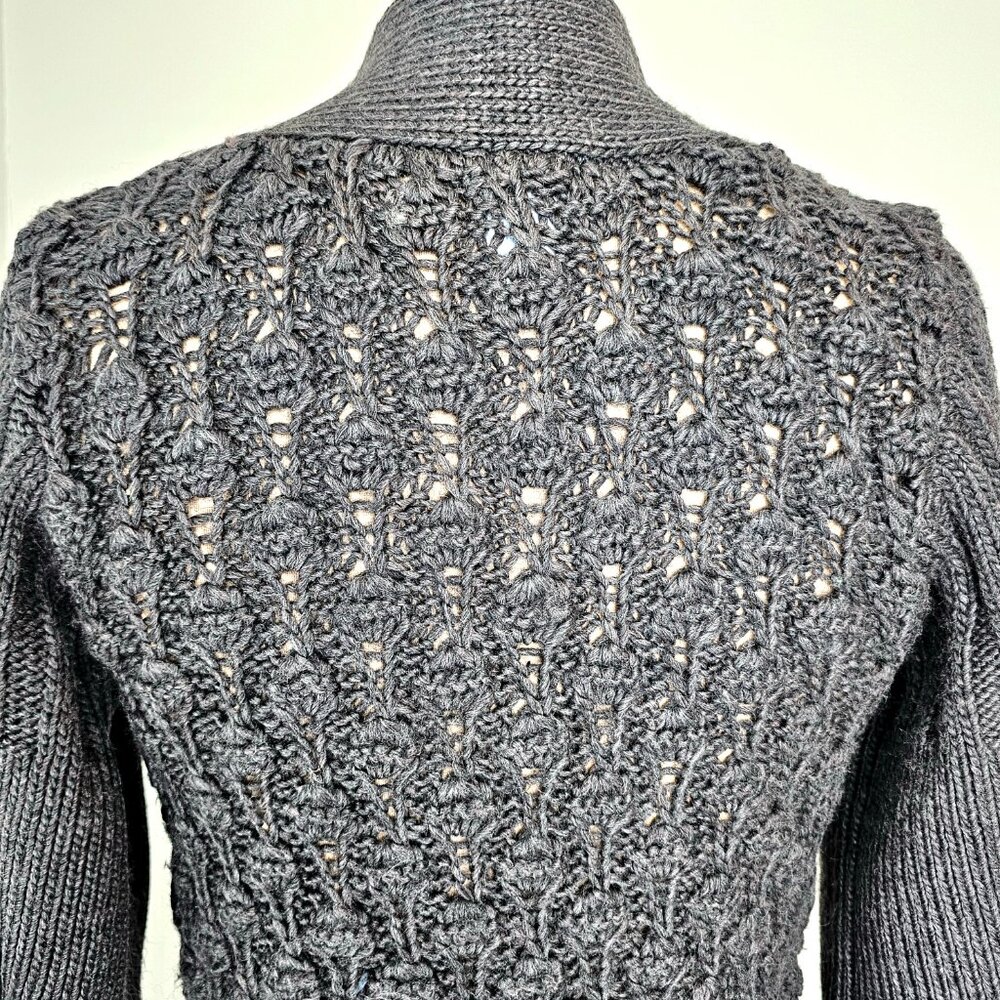 U Knits Charcoal Pointelle Shawl Collar Cardigan Sweater Medium - Picture 5 of 13